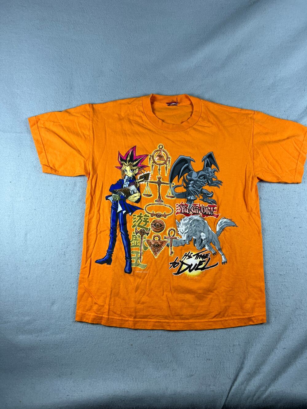 Yu-Gi-Oh! T-Shirt Mens S Orange Yugi Millennium Items It's Time to Duel Graphics